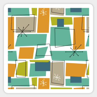 Turquoise Orange Green Rectangles Starburst Mid Century Pattern Sticker